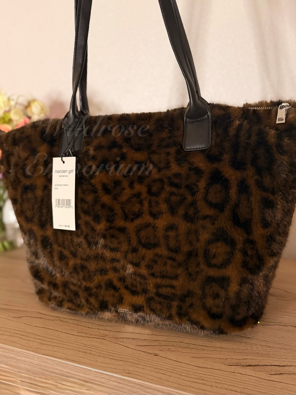 Madden girl Faux Fur luxe Leopard cheetah animal print brown tote Shoulder Bag🐆